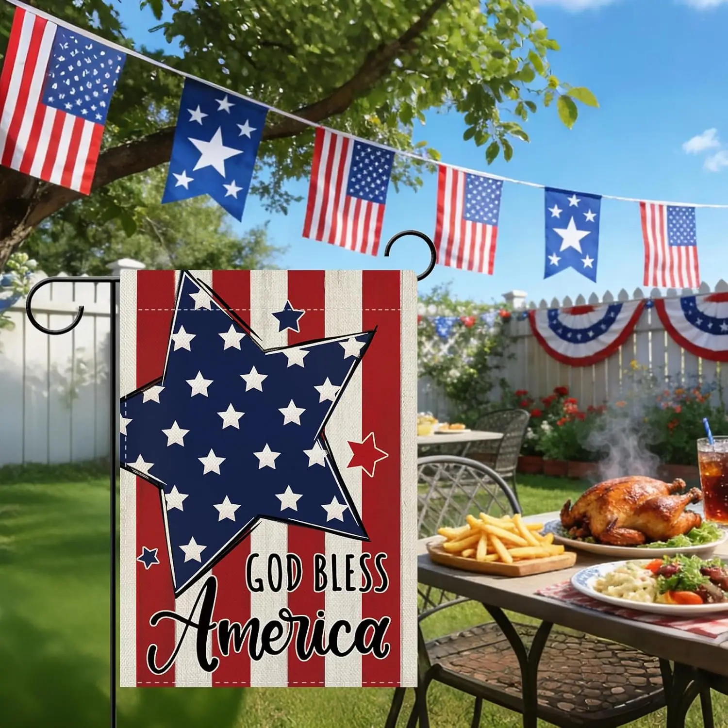 Dyrenson 4th of July Patriotic Christian Stars Stripes Decorative Garden Flag, Religious God Bless America Yard Outside Home
