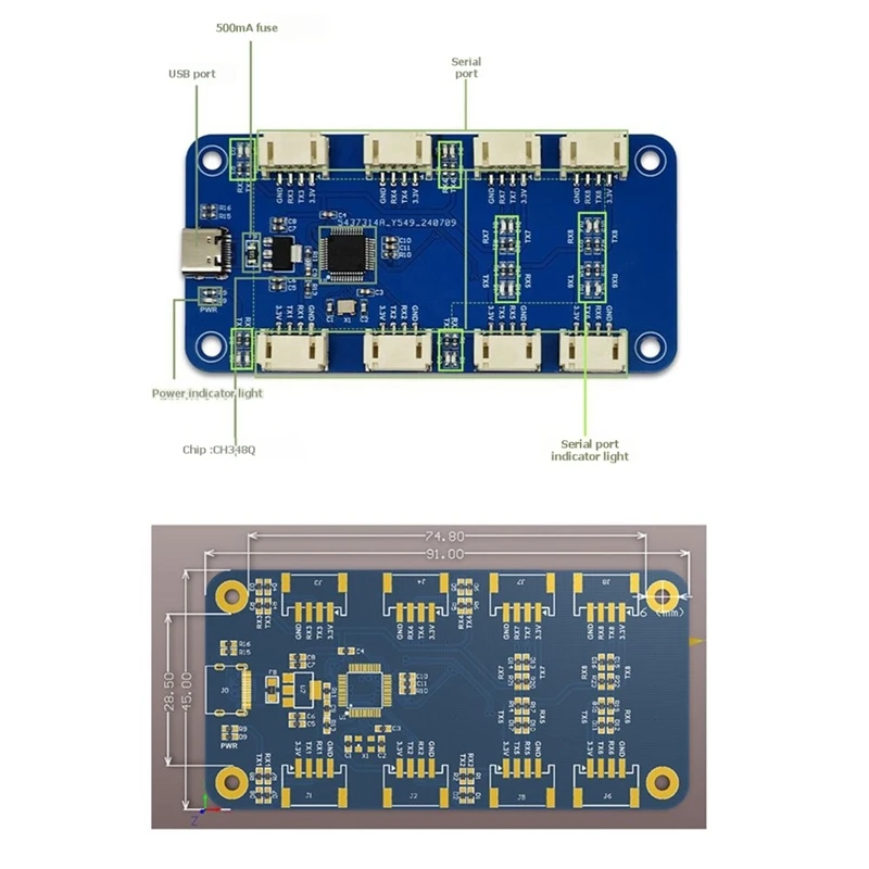 

CH344Q USB to 8CH TTL Serial Module Type C CH348 Chip Hot Sale in Stock