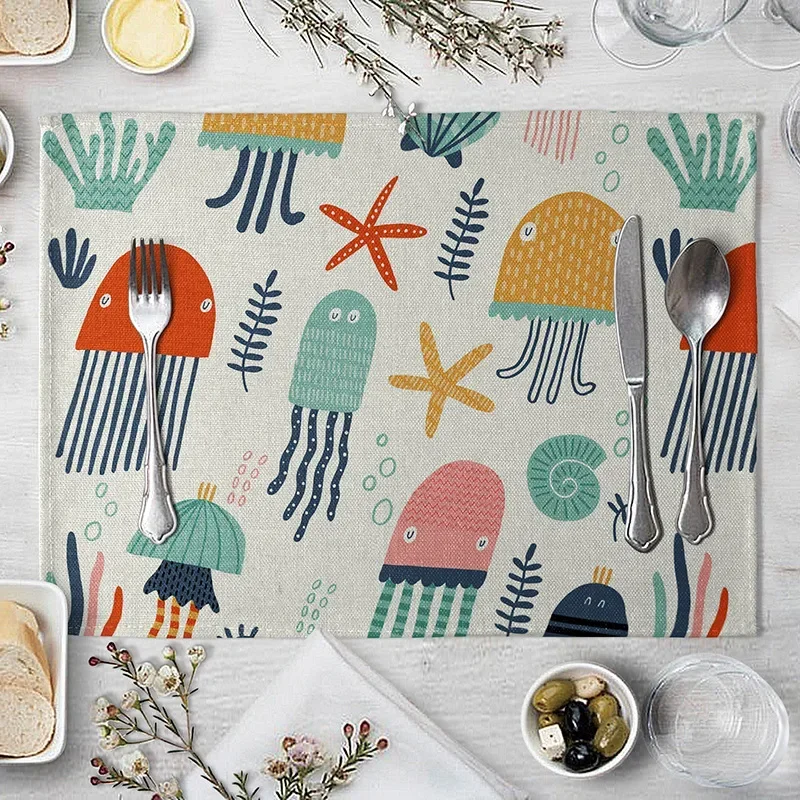 Tiger Lion Place Mat Cartoon Animal Pattern Table  Creative  Napkin For Wedding Kitchen Decor Marine Life Placemat