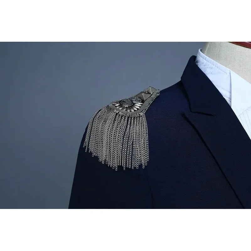 Navy Captain Officer Sailor Peacoat Costume Mens Blazer Suit Military Fringe Marching Band Jacket Uniform For Adult Coat Pants