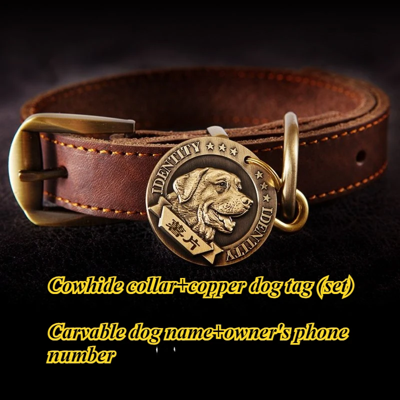 

Personalized Leather Dog Collar – Custom Engraved Name Tag Included, for Labrador,Golden Retriever & Teddy,Anti-Loss Secure Fit
