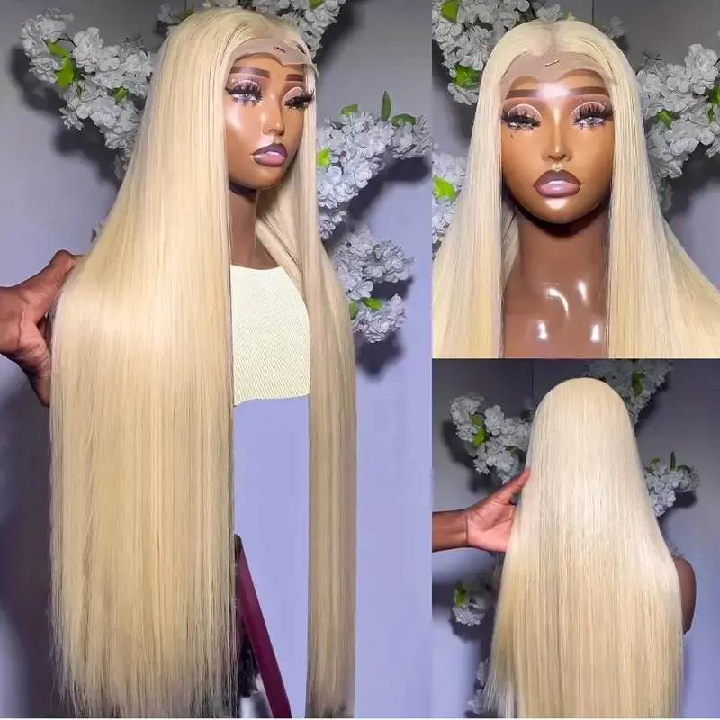 13x4 Glueless Human Hair Wig 613 Blonde 13x6 HD Lace Forehead Straight Pre-Bleached Brazilian 38 Inch 150 Density