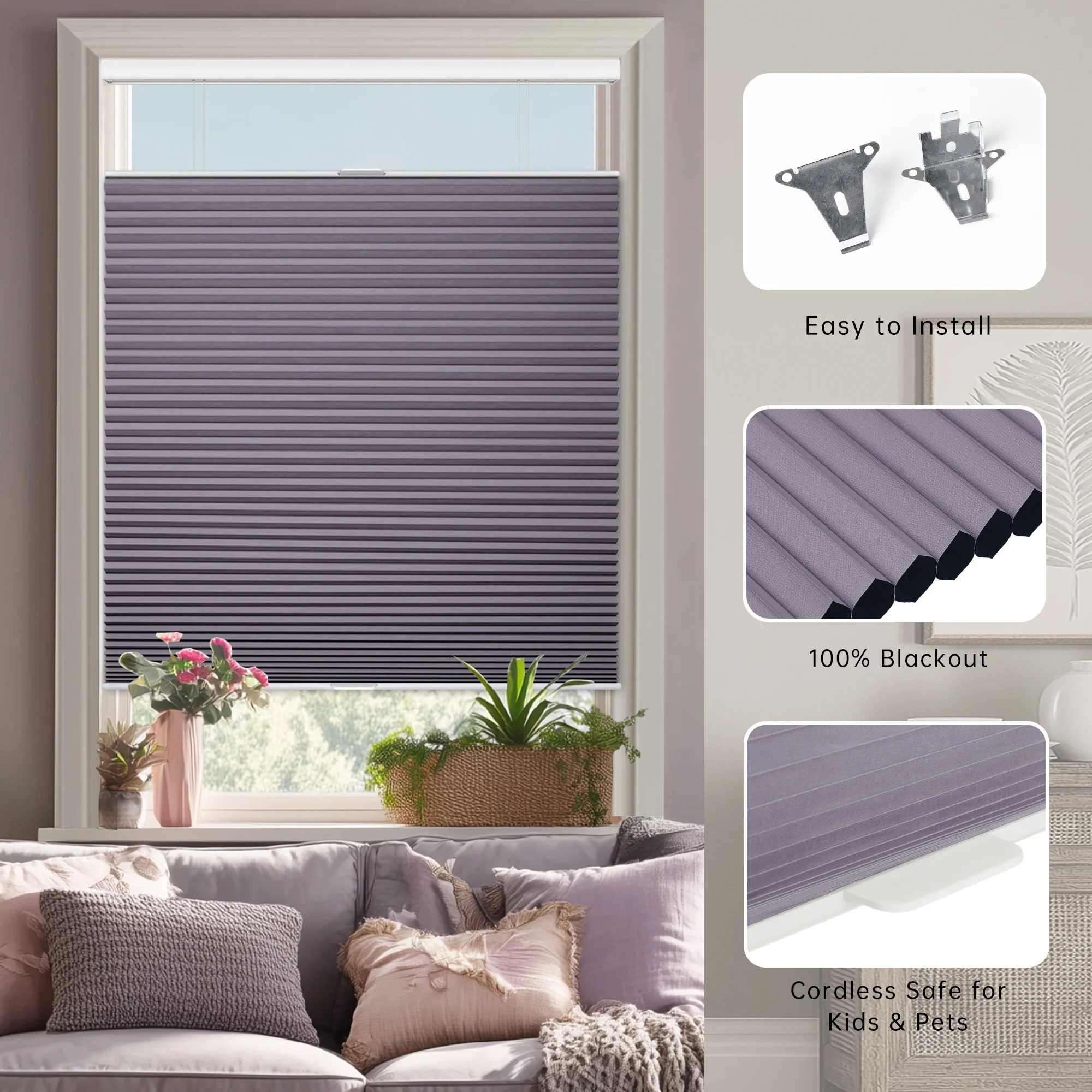 Allbright Blackout Window Blinds Easy Install Cellular Shade Top Down Bottom up Cordless No Drill Honeycomb Blind