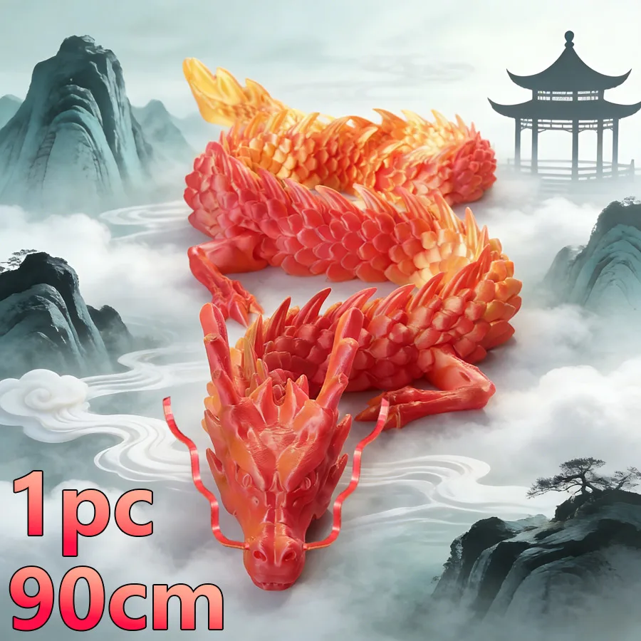 90-30cm 3D Printed Conjoined Dragon Ornaments, Movable Cartoon, Creative Dragon Plants, Rockery Fish Tank Landscaping Decoration