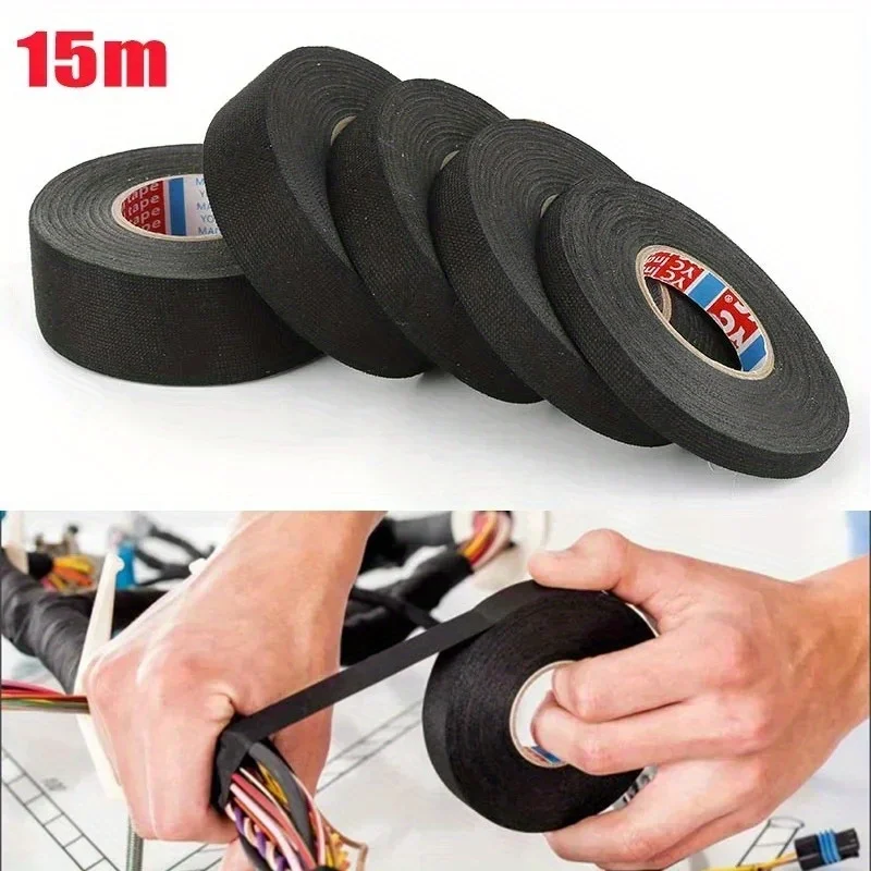 2pcs 15M 9/15/19/25MM Heat-resistant Adhesive Cloth Fabric Tape For Automotive Cable Tape Harness waterproof