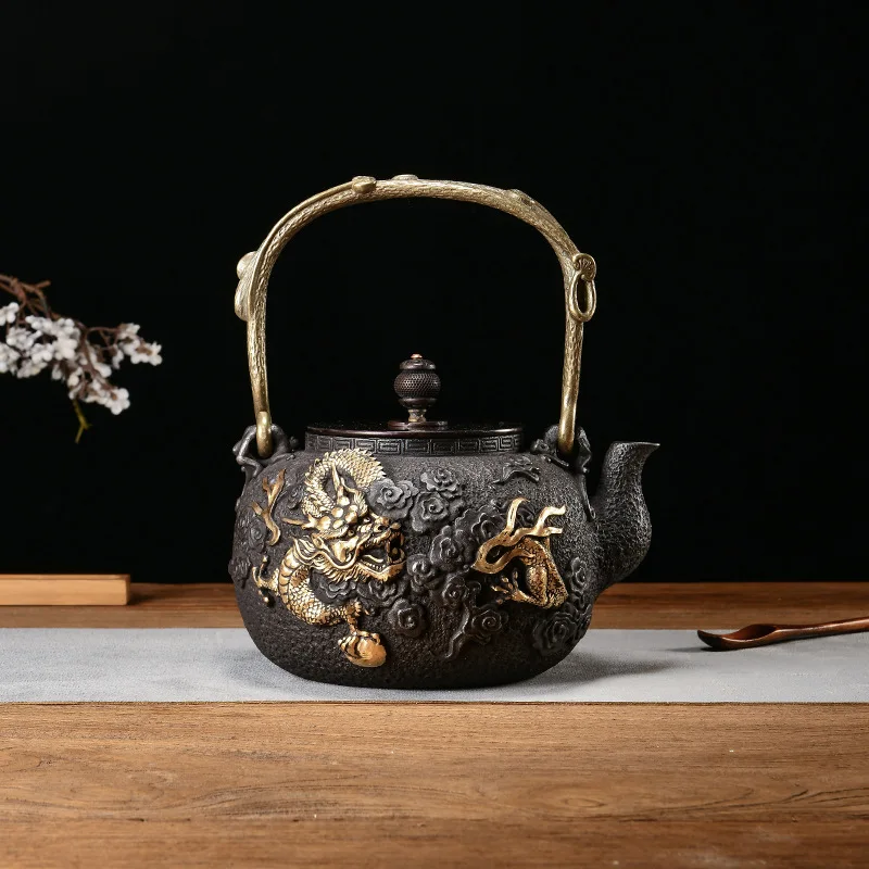 Handmade Relief of Southern Iron Pot Golden Teapot for Boiling Water and Brewing Tea