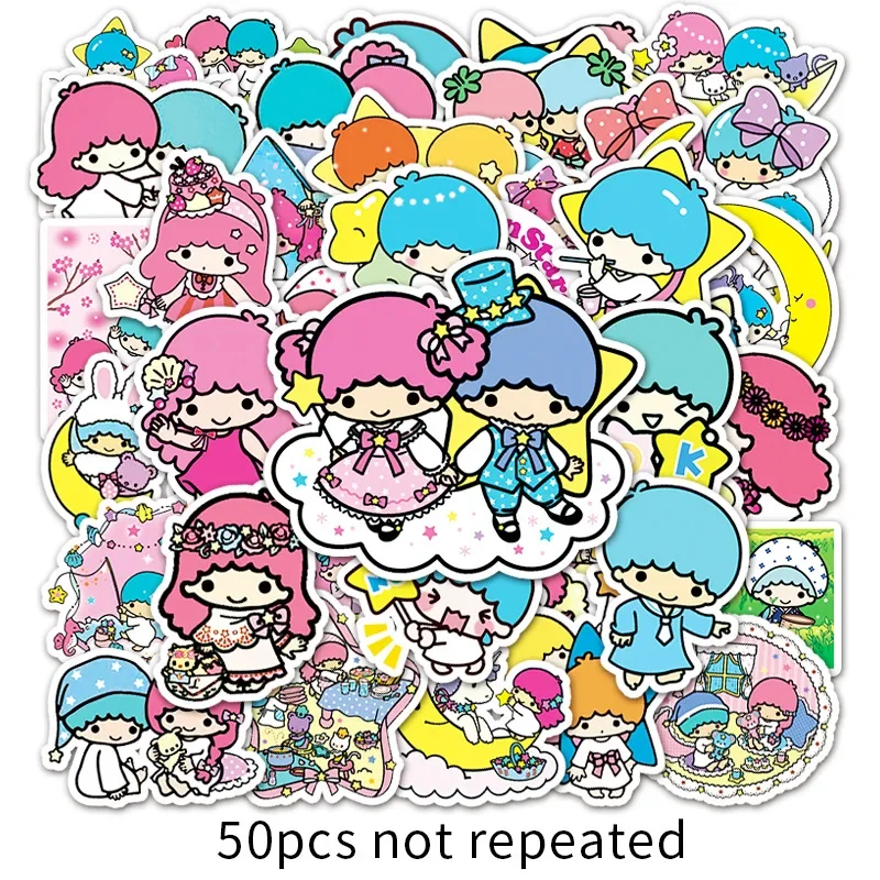 สติกเกอร์การ์ตูนอะนิเมะ Sanrio แบบไม่ซ้ำกันน่ารักลายดาวคู่เล็กๆน้อยๆ50ชิ้น