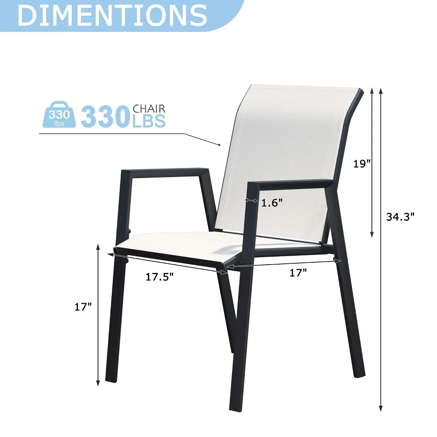 Stackable Patio Chairs Set of 6, Outdoor Dining Chairs with High Back & Metal Frame, Lightweight Sling Chair, Customized