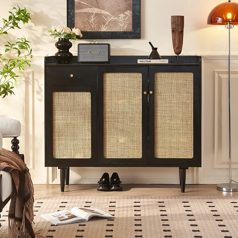 

Nordic solid wood shoe cabinet, modern simplicity, cabinet with drawers, multi-functional layered storage, breathable rattan sho