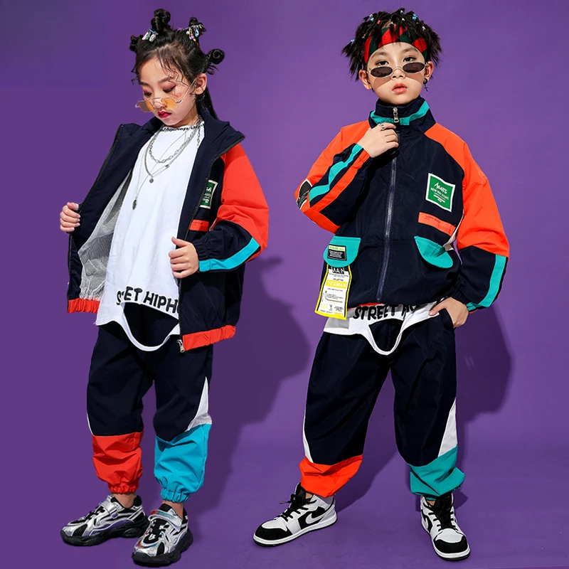 Tenue de spectacle de danse de rue pour enfants, costume hip hop, vêtements hip hop pour enfants, costume de danse jazz coloré, doublure déchirée