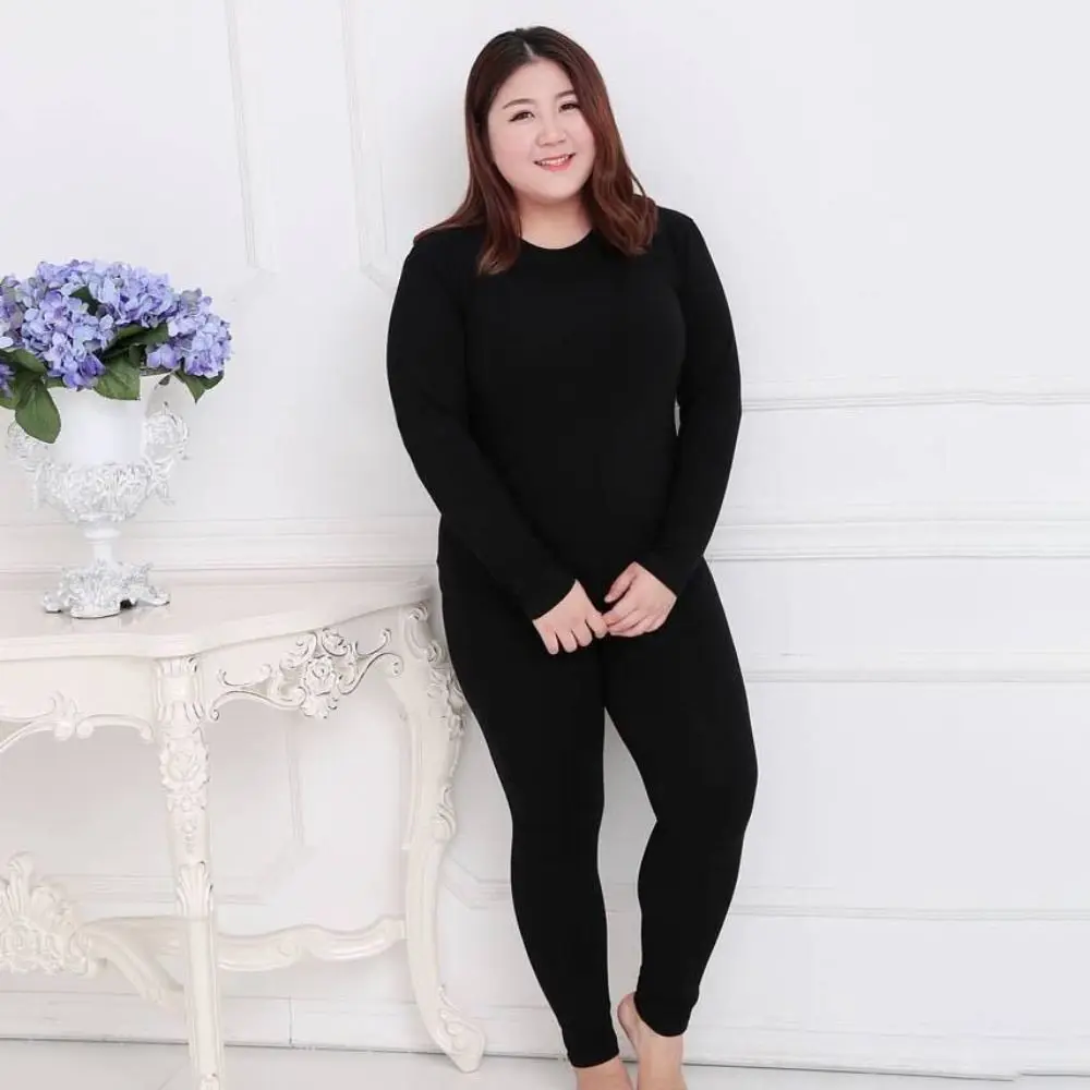 

Solid Color Oversized Thermal Underwear Large Leisure Wear Plus Size Pajamas Sleepwear Long Sleeve Long Johns Set Women Home
