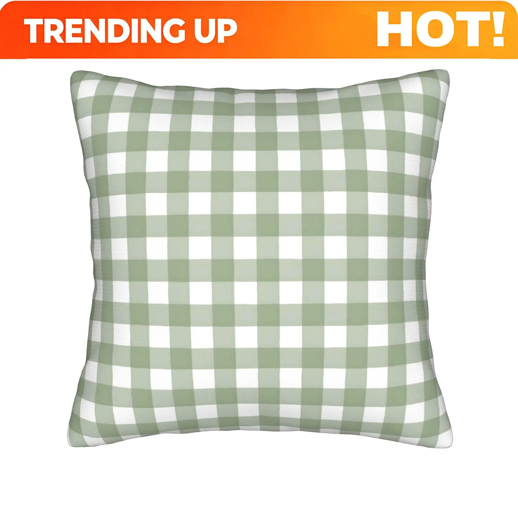 Customize Gingham Sage Green and White Plaid Pattern by Cecca Designs Elegant Living Room Accent Single Sided Print Cushion Cove