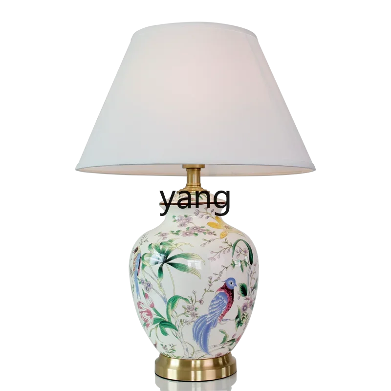 

Yjq Copper American Model House Flower and Bird Ceramic Table Lamp Bedside Decorations Table Lamp