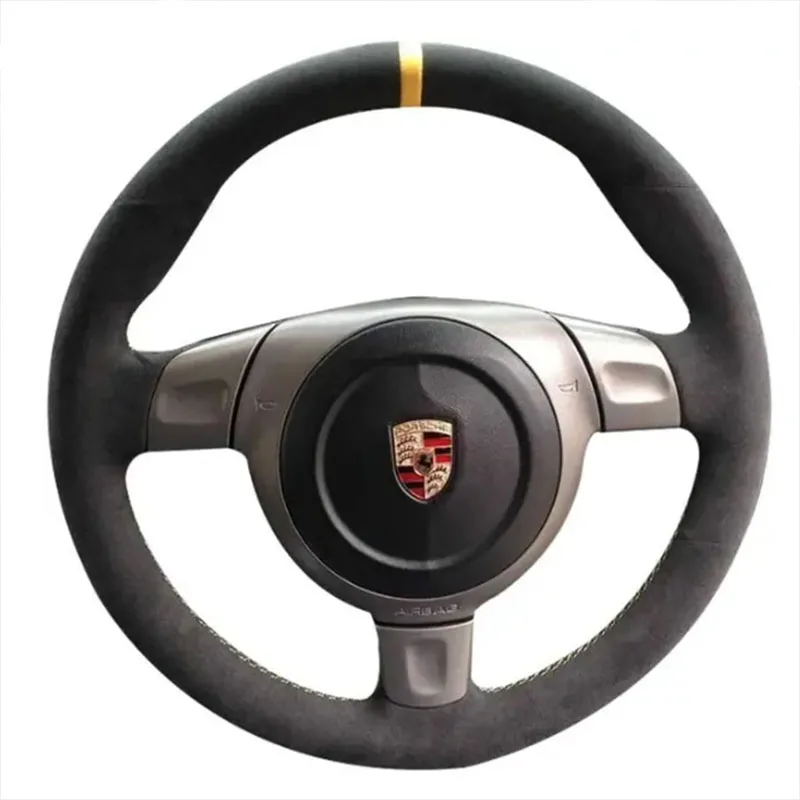 for Porsche 911 997 Boxster 987 Cayman 987 911 GT2 977 GT3 2004-2009 Hand Sewing Non-Slip Suede Car Steering Wheel Cover