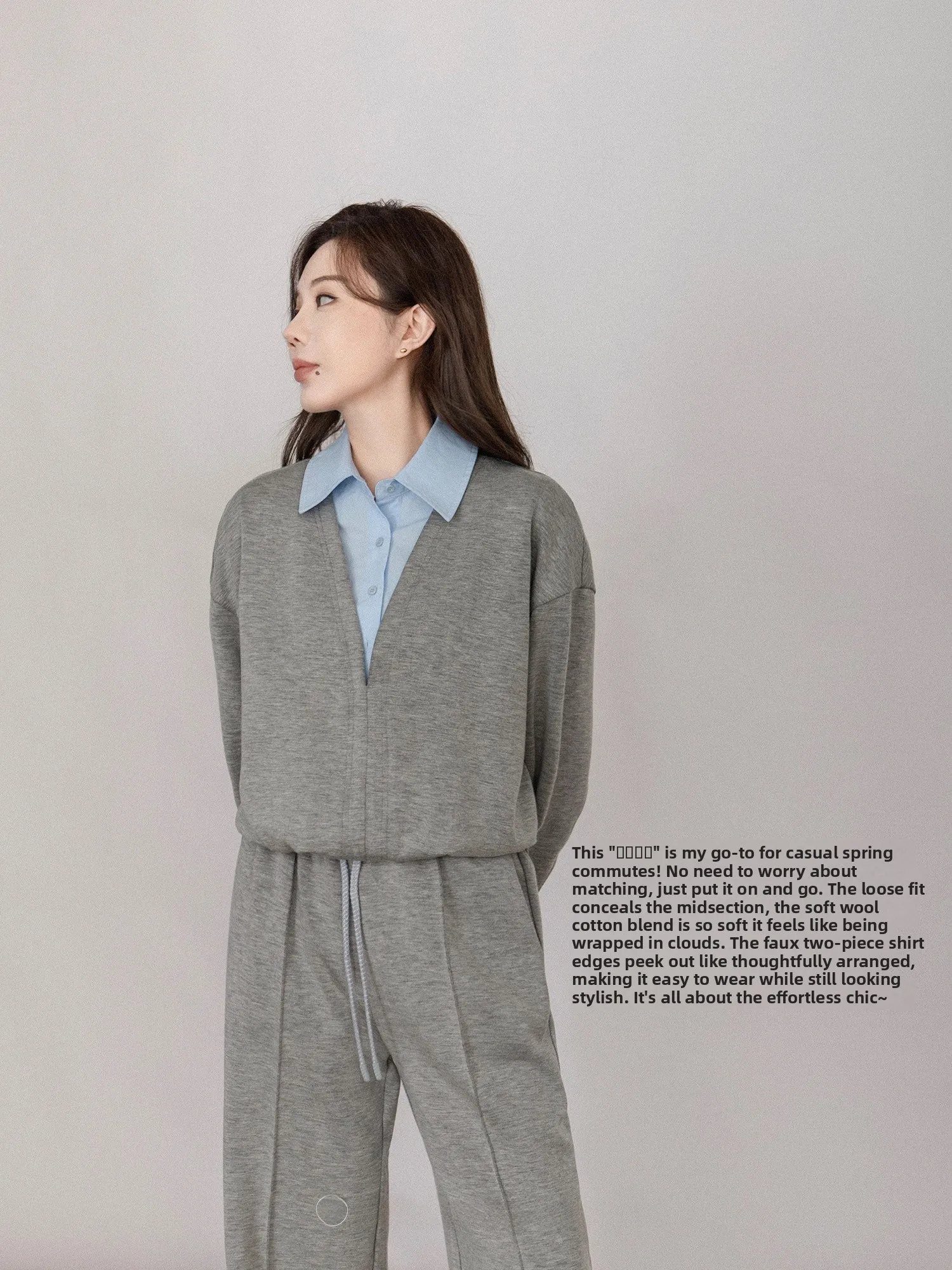 

Casual Wool Cotton Patchwork Original Design Sweater Set Breathable ort Sle Fake Two-Piece Spring Leisure Wear for Women