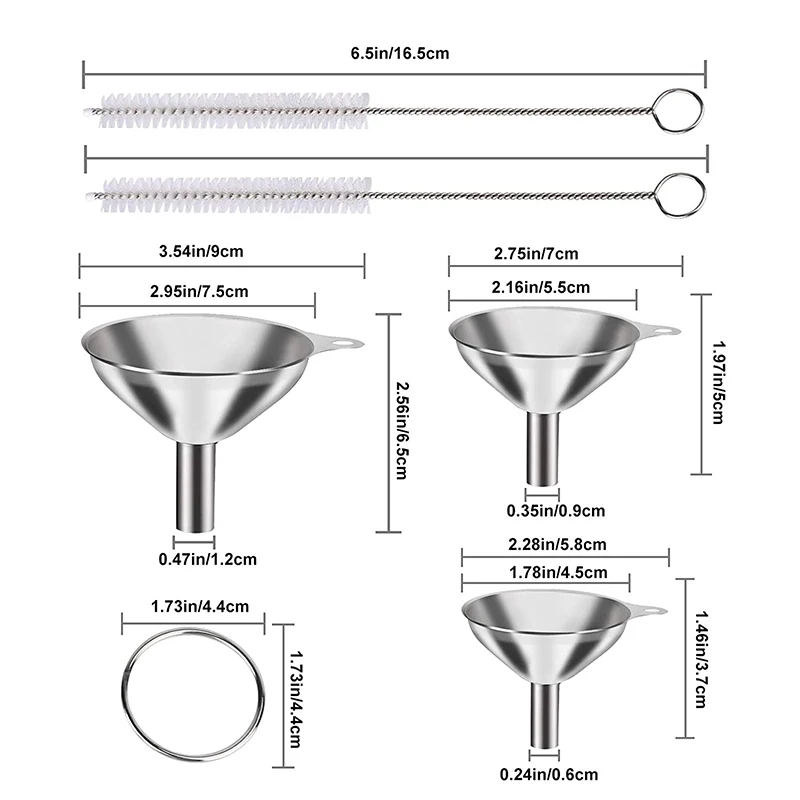 LMETJMA 6Pcs Stainless Steel Funnel 3 Pcs Stainless Steel Kitchen Funnel Set  for Filling Bottles Mini Metal Funnels JT190