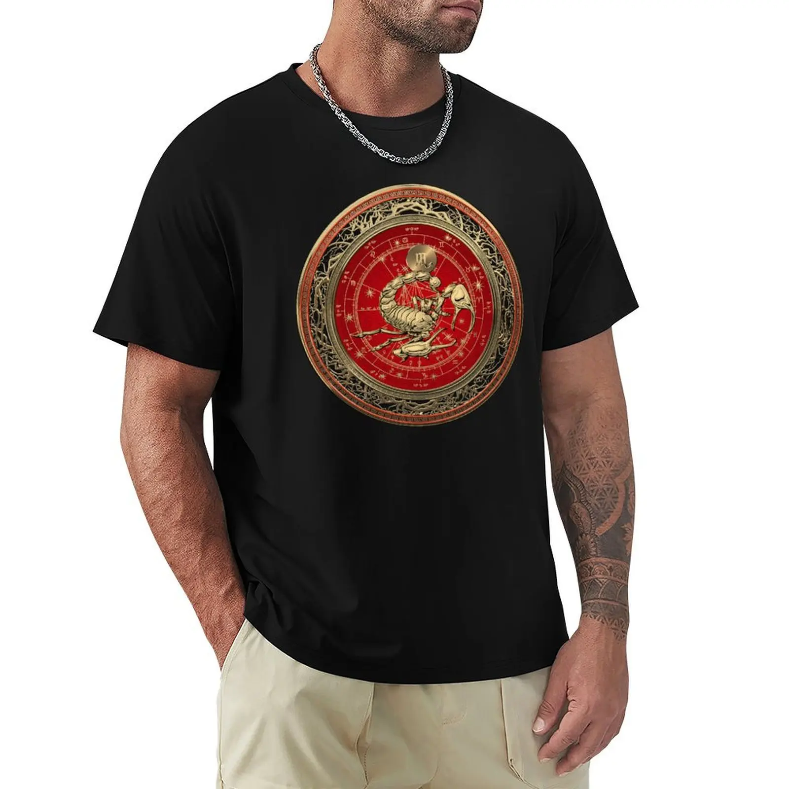 

Western Zodiac - Golden Scorpio - The Scorpion on White Leather T-Shirt sweat cotton graphic tees cotton t shirt men