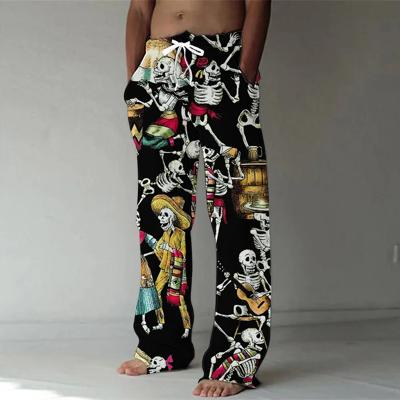 

Fashion 3D digital printing skull men's bamboo fiber linen trousers street hip-hop beach leisure quick-drying dance yoga pants