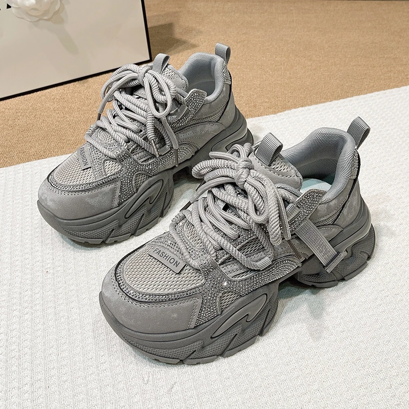 

Thick Sole Chunky Sneakers Fashion Crystal Women Shoes Outdoor Fitness Running Sneakers Casual Breathable Walking Trainers New