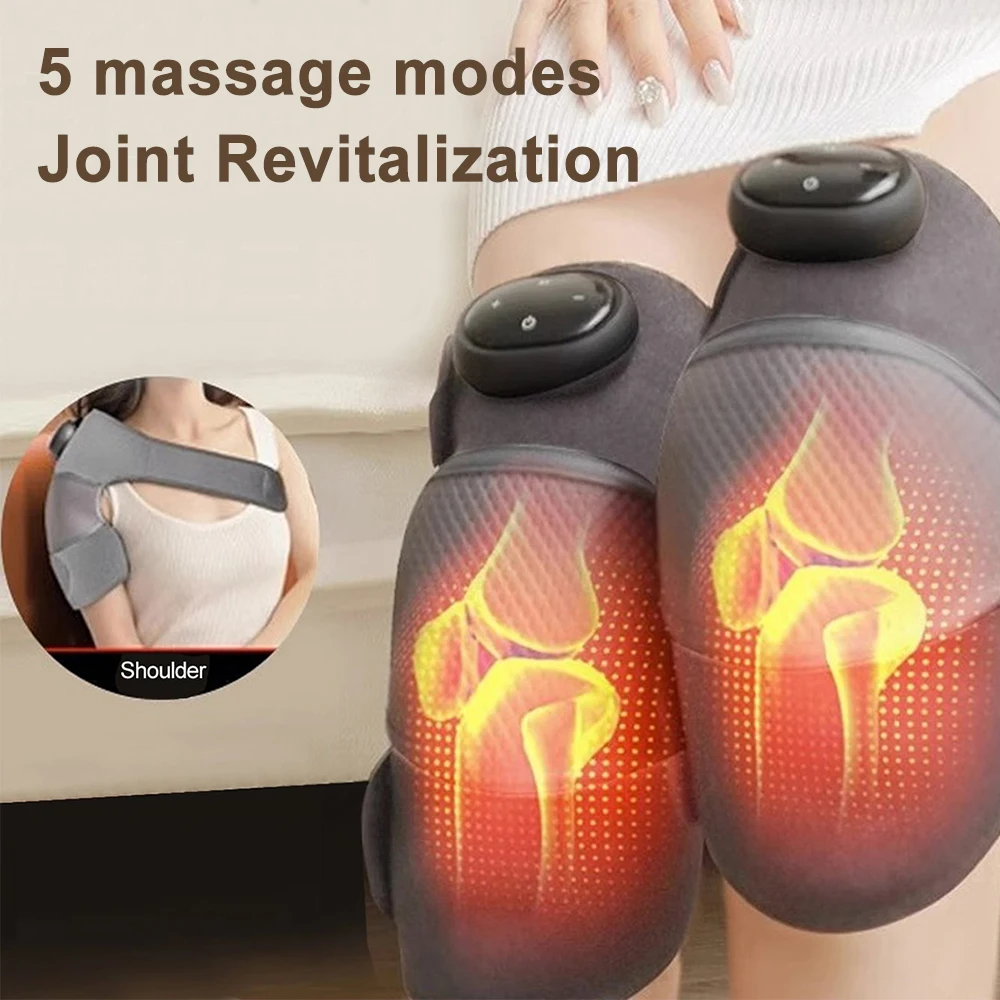 Rechargeable Heated Knee Massager Shoulder Support Adjustable Vibration and Heat Modes for Knees Elbows Shoulders Relaxation Leg