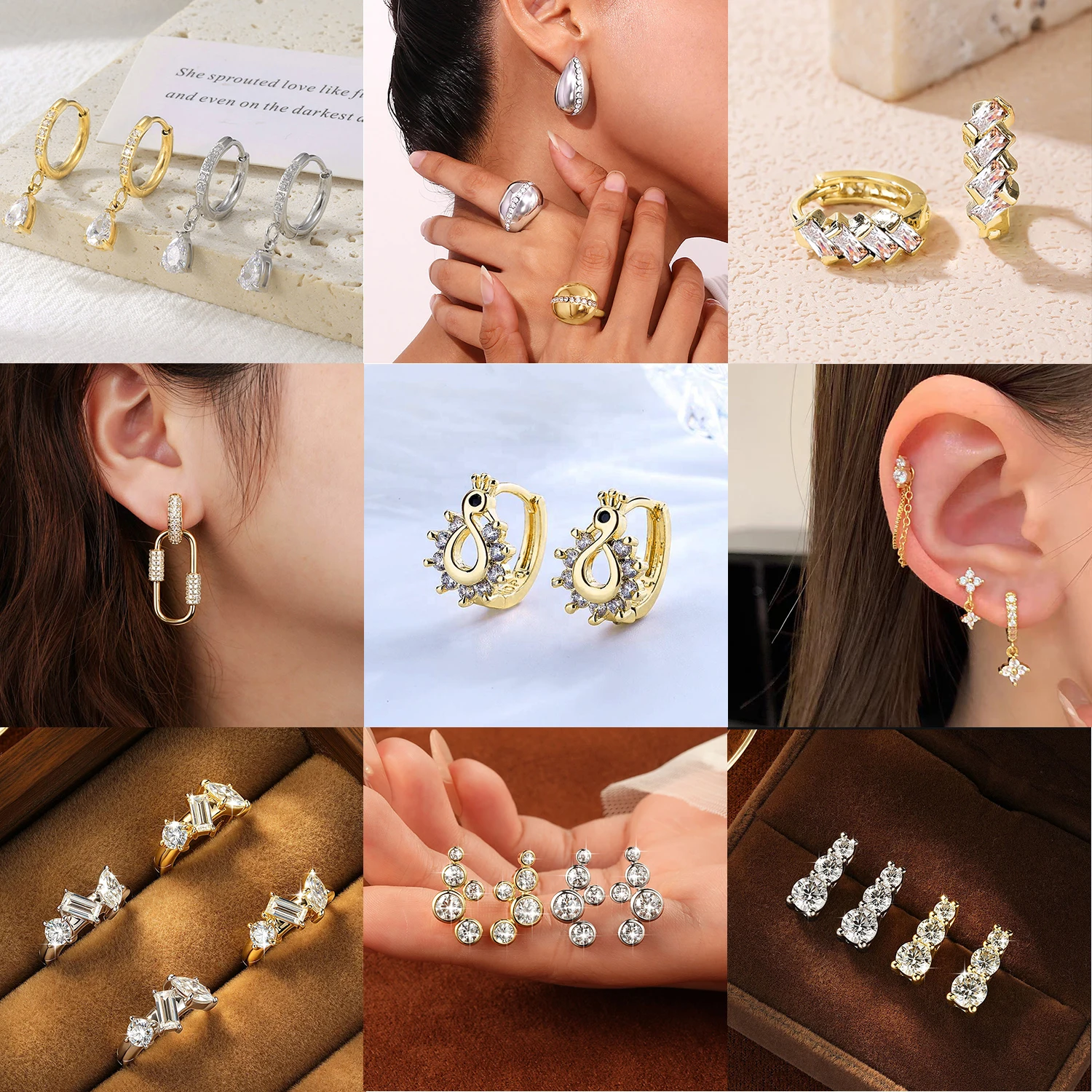 Abestecom D Color VVS1 GRA Moissanite Women Stud Earrings Star Waterdrop 14K Gold Plated Hoop Earring Wedding Fine Jewelry Gift - view 2