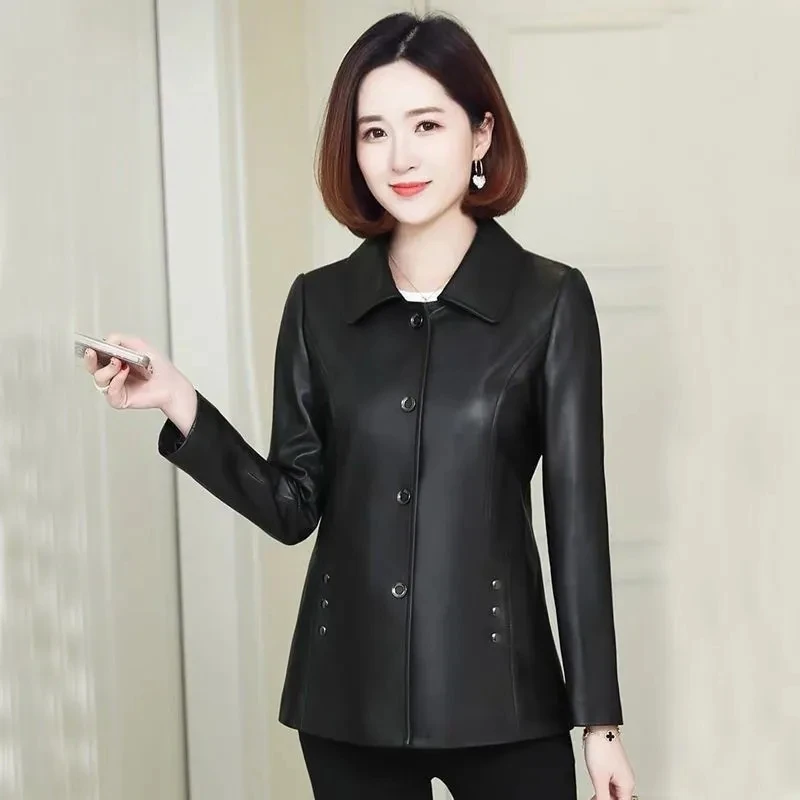 

Haining Genuine Western-style Leather Jacket New Thin Cotton Lapel Button Leather Jacket Women's Coat Women's Leather Jacket