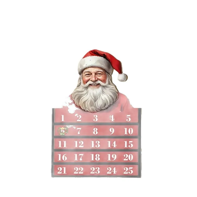 قطعة واحدة من تقويم سانتا المجيء الخشبي القابل لإعادة الاستخدام لديكور العد التنازلي لعيد الميلاد مع خطاف معلق، هدية للعطلات المنزلية
