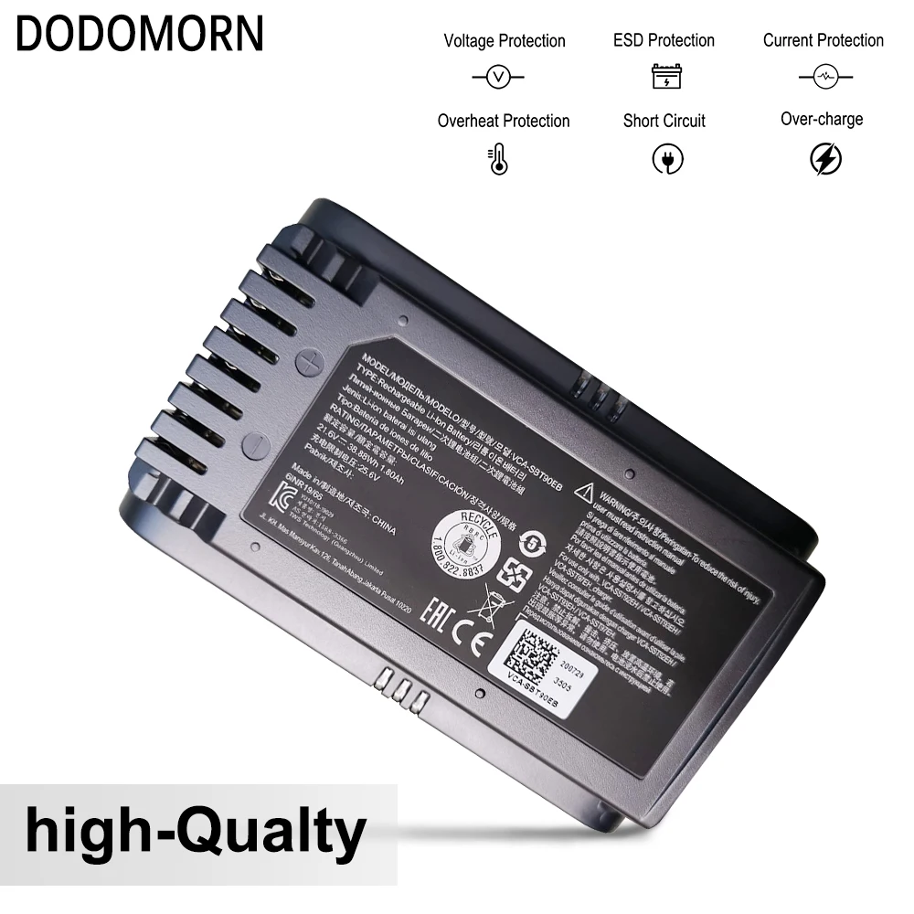 DODOMORN 100% جديد VCA-SBT90EB 21.6 فولت 38.88Wh 1.8Ah بطارية ليثيوم قابلة للشحن لسامسونج Jet70 مكنسة كهربائية التسليم السريع