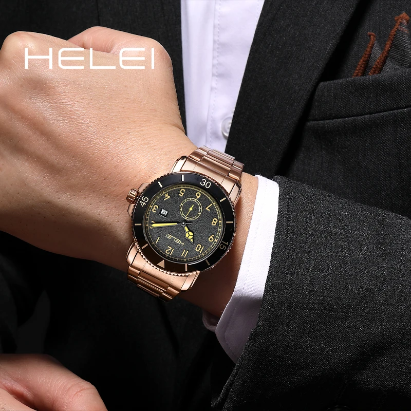 HELEI 오리지널 클래식 브랜드 남성용 쿼츠 시계, 방수 스테인레스 스틸, 패션 트렌드, 쿼츠 손목시계, 날짜 주, 남성용 선물