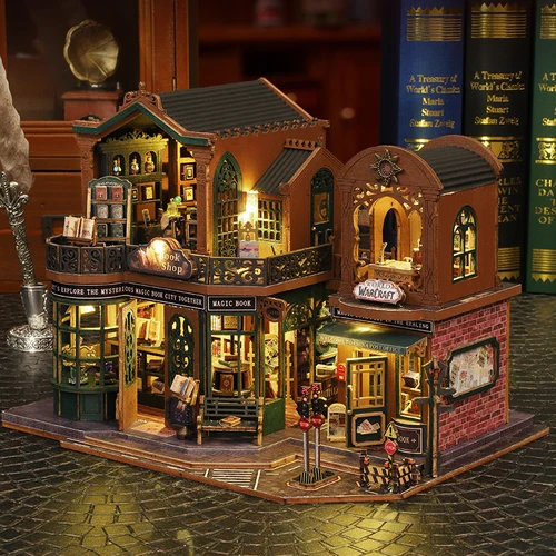 2014 DIY casa de muñecas grande muebles en miniatura de madera librería Crepúsculo casa de muñecas modelo de casa hecho a mano juguetes de ensamblaje regalos de cumpleaños