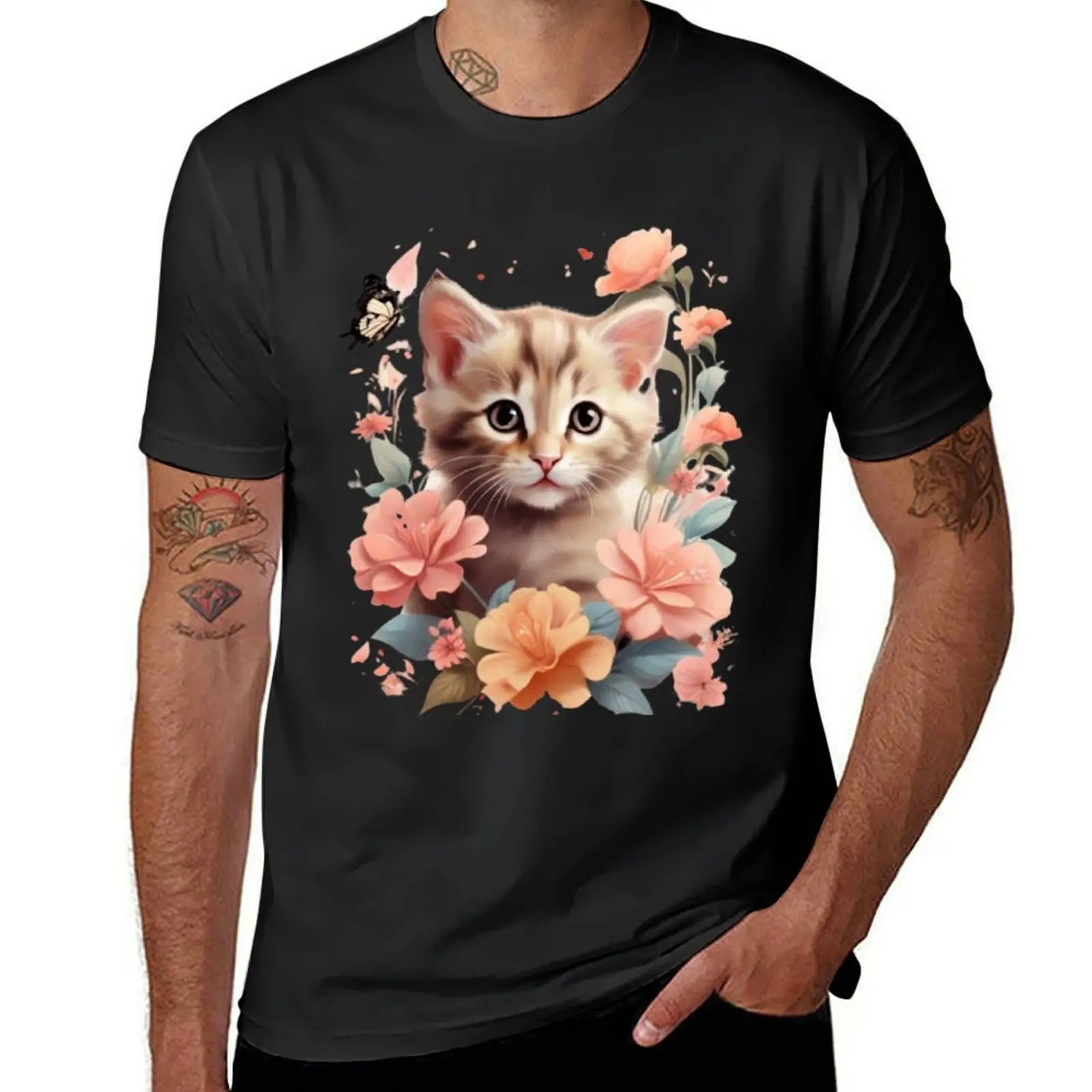 Cute Cuddly Baby Cat In Spring Time T-shirt funnys sports fans Short sleeve tee mens clothes