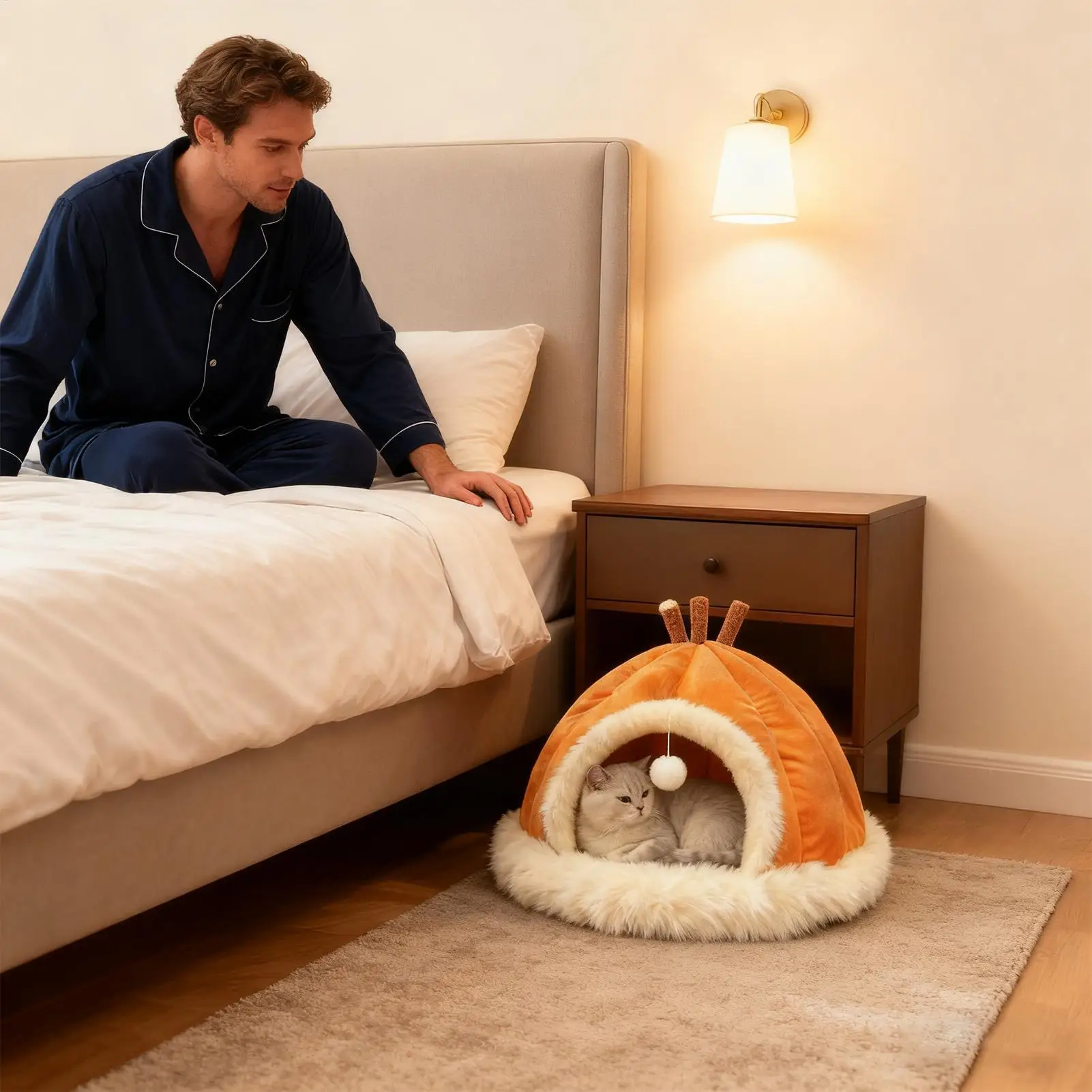 Indoor Cat House Warm Plush Removable Washable Indoor Cat Cave For Winter For Napping Resting Playing Small Medium Large Breeds