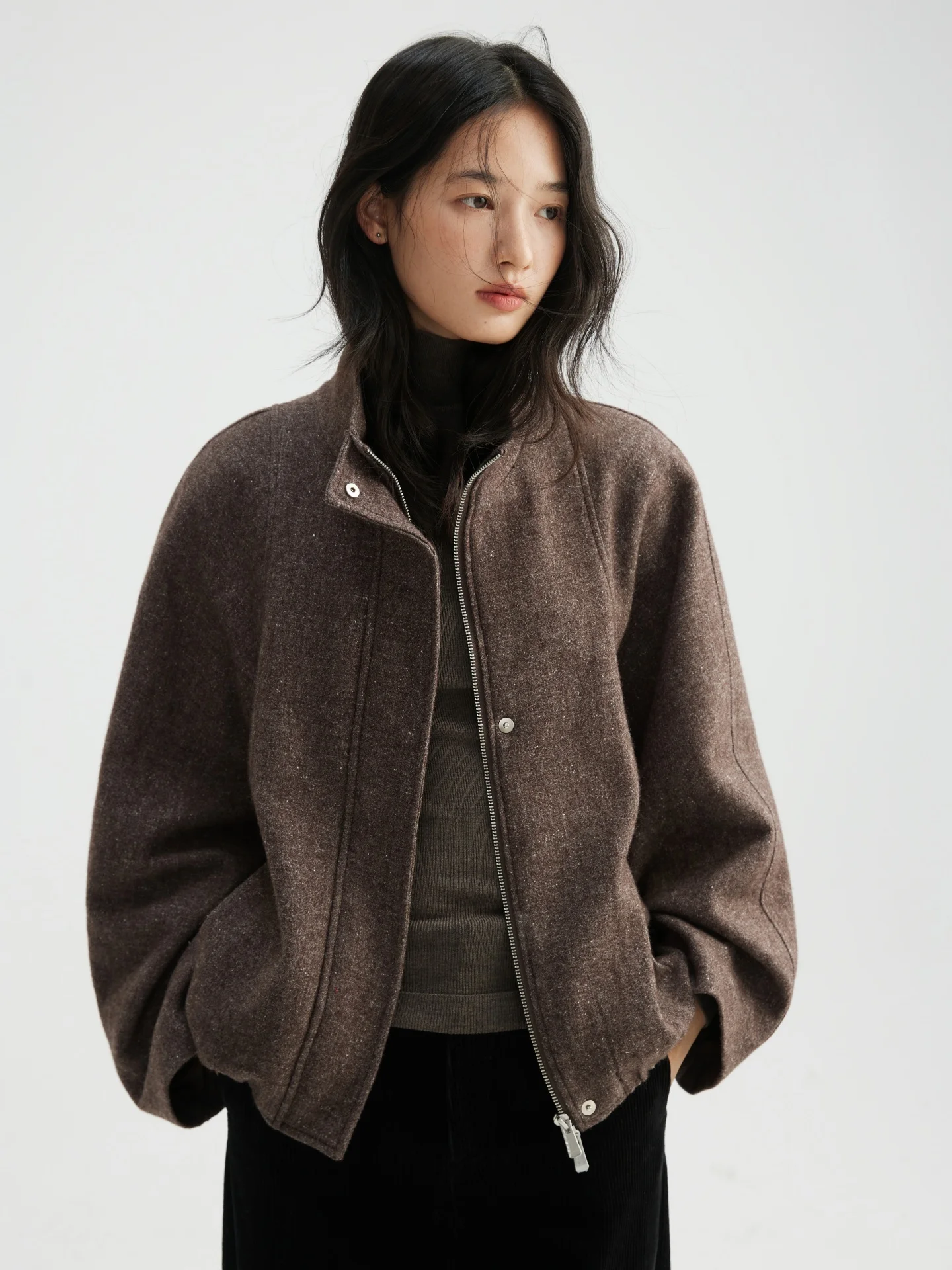 

YAO Chic воротник-стойка тонкий воротник шерстяной тройник простое женское пальто Ele Busin Sle теплое и комбинированное