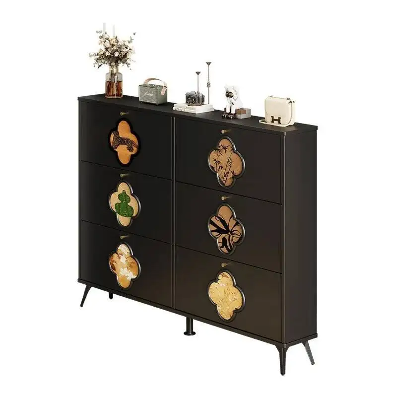 

Customizable modern black wooden shoe rack, Italian style, living room, shoe cabinet furniture