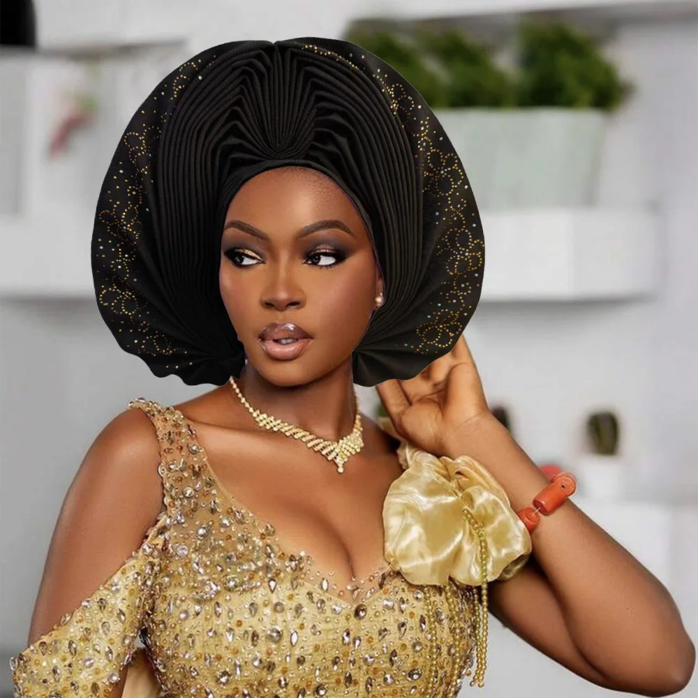 قبعة عمامة مصنوعة بالفعل للنساء النيجيري خوذة الزفاف الأفريقية السيارات Gele Headtie القبعات بونيه رئيس التفاف الحجاب #6