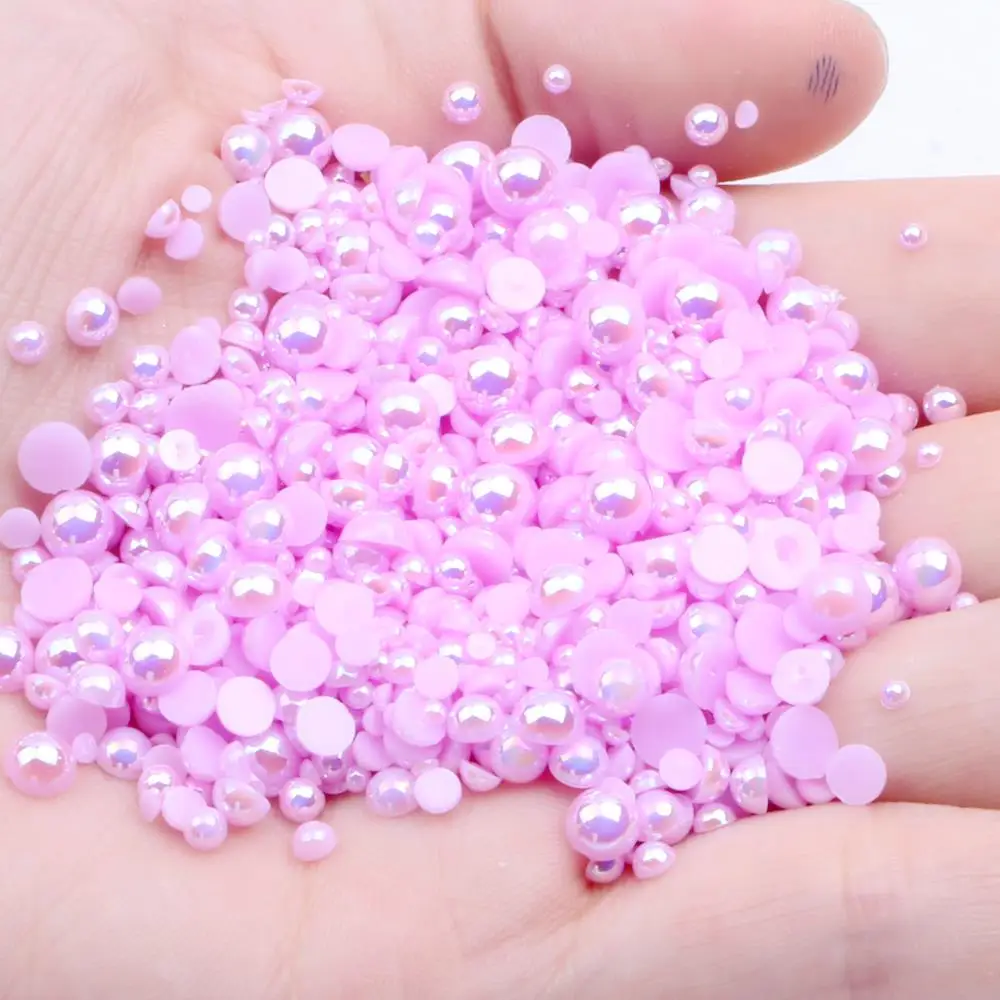 

1.5-12mm Light Purple AB Half Round ABS Resin Pearls Flatback Non Hotfix Glue On Beads For Crafts Scrapbooking Decorations