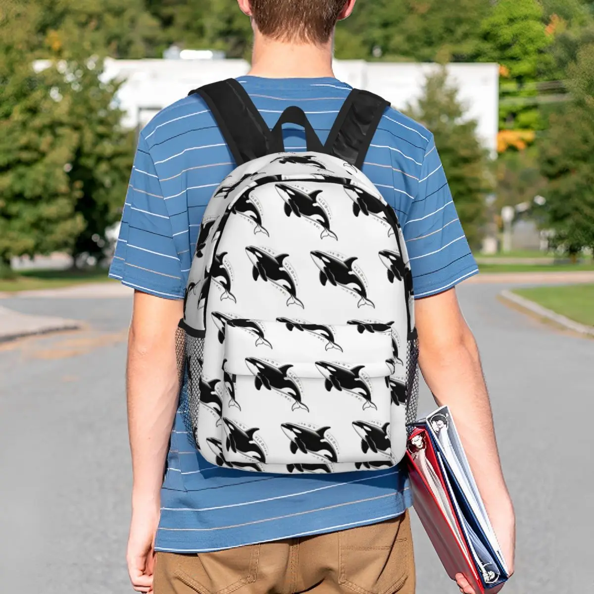 Black White Cute Killer Whale Backpack Student BookBag Kids School Bag Computer Shoulder Bags for Boys Girls