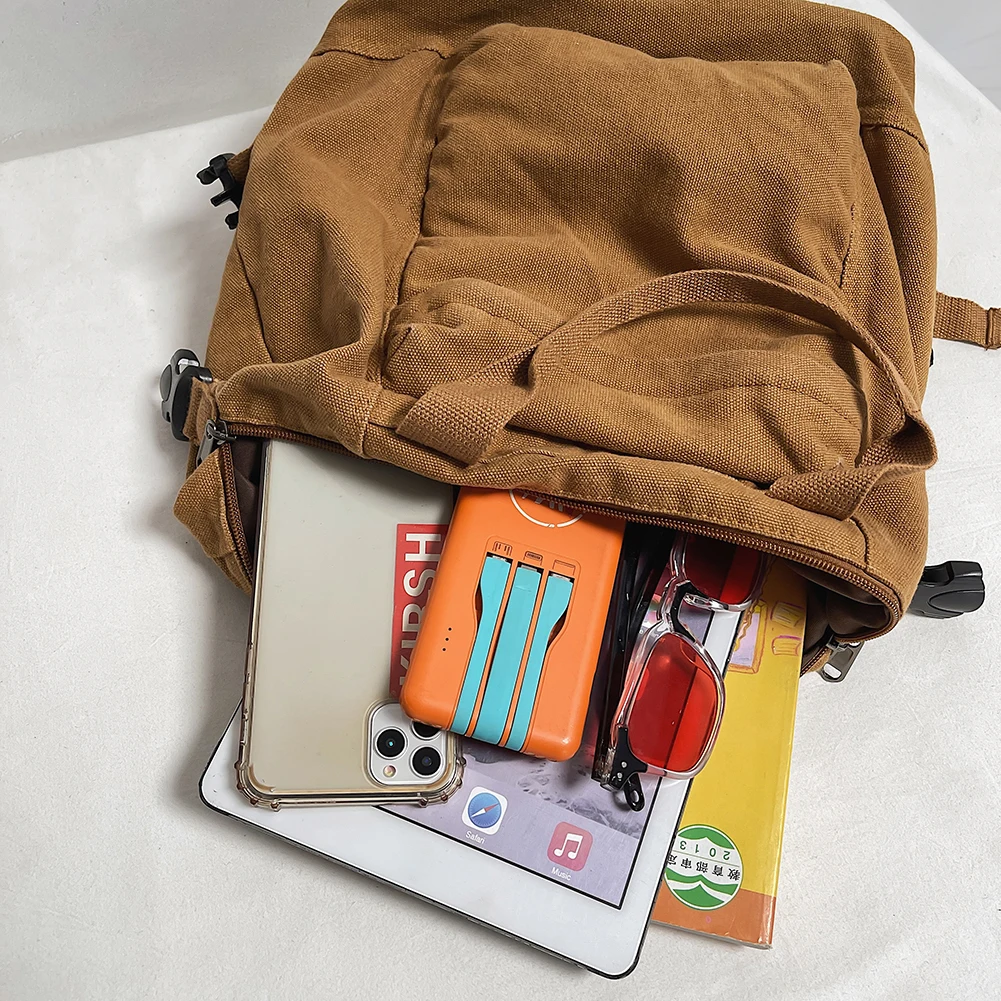 

Холщовый рюкзак однотонного цвета для повседневного использования, школьный ранец, эстетичный рюкзак в стиле хиппи Y2K для женщин и девушек