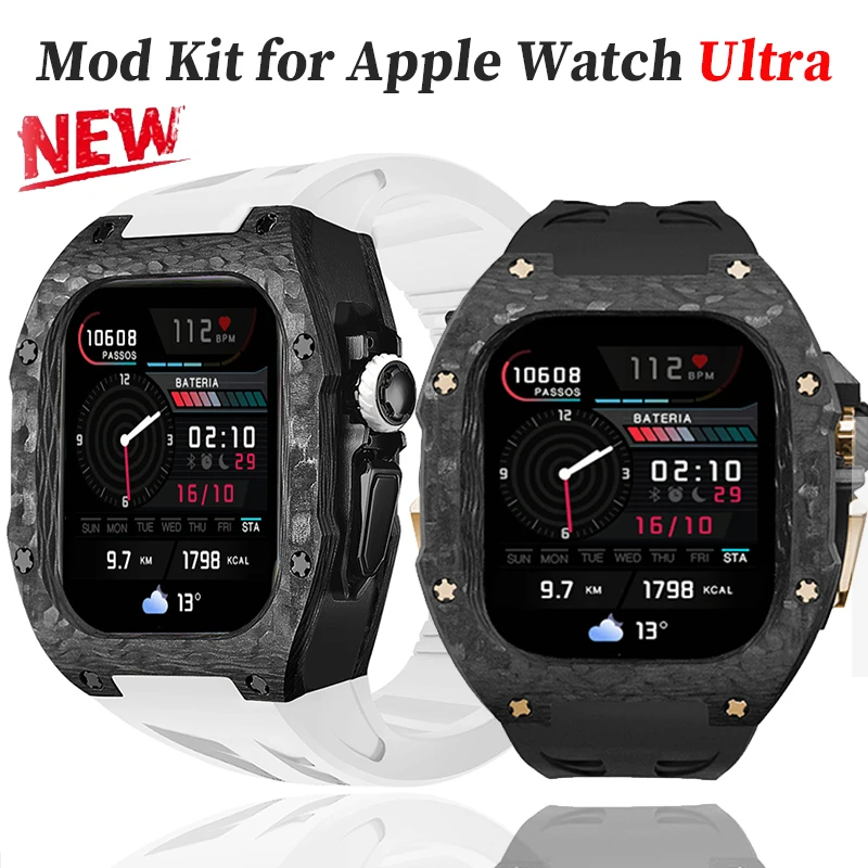 Luxury Titanium Alloy/Carbon Fiber Case Modification Kit for Apple Watch Ultra 3/2/1 49mm Fluororubber Strap High Quality Kit