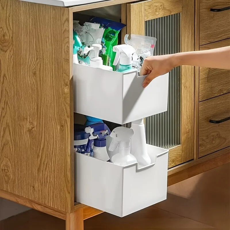 1pc/cabinet drawer storage rack kitchen storage basket layered seasoning dishes and dishes under sink pull-out storage box