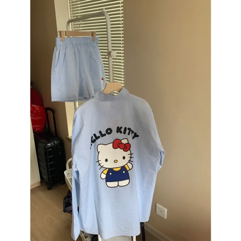 Miniso Sanrio Hello Kitty Y2k Clothing Korean Fashion Causal Short Sets Beach Shirts & Blouses Y2k Style 2Piece Set Women Outfit