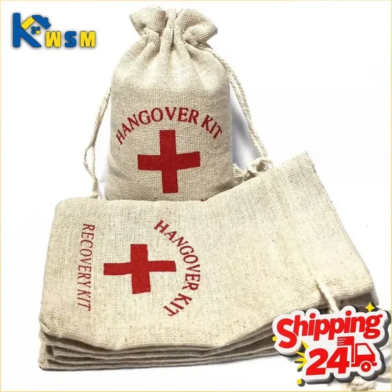 Bolsa de botiquín de primeros auxilios de lino, paquete de recuperación de resaca portátil para fiesta, equipo esencial de supervivencia de viaje, bolsa de accesorios para bebidas