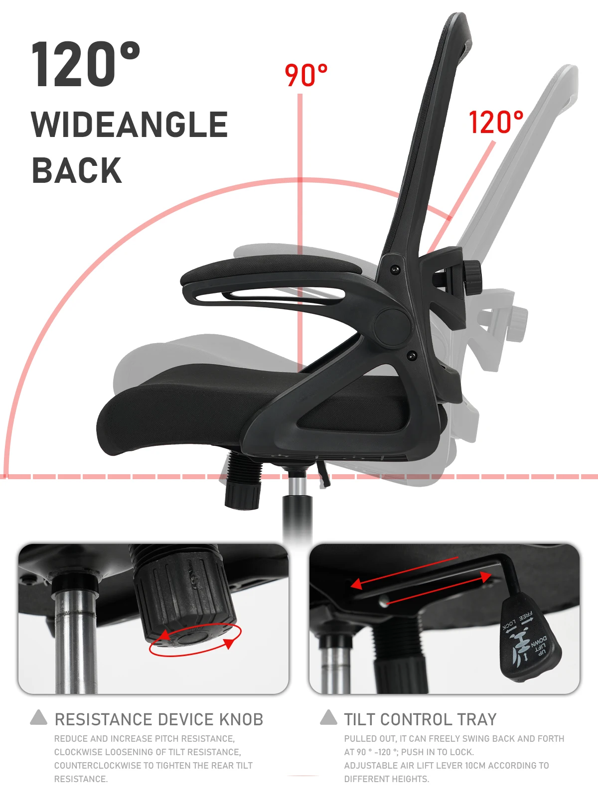 كرسي مكتب Milacyee كرسي مكتب مريح مع 90 °   مسند ذراع قابل للطي، دعم قطني، كرسي قابل لضبط الارتفاع. #6