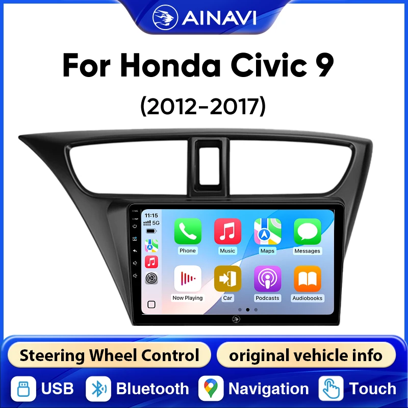 Radio para Auto AINAVI para Honda Civic 9 FK FB 2003-2020 2Din Bluetooth Inalámbrico Carplay Android Auto Carplay Voiture Carplay Para Auto Pantalla Carplay Para Coche Carplay Per Auto Radio Samochodowe Car Stereo Car Audio Sistemas Inteligentes para Auto BT USB FM 9 pulgadas
