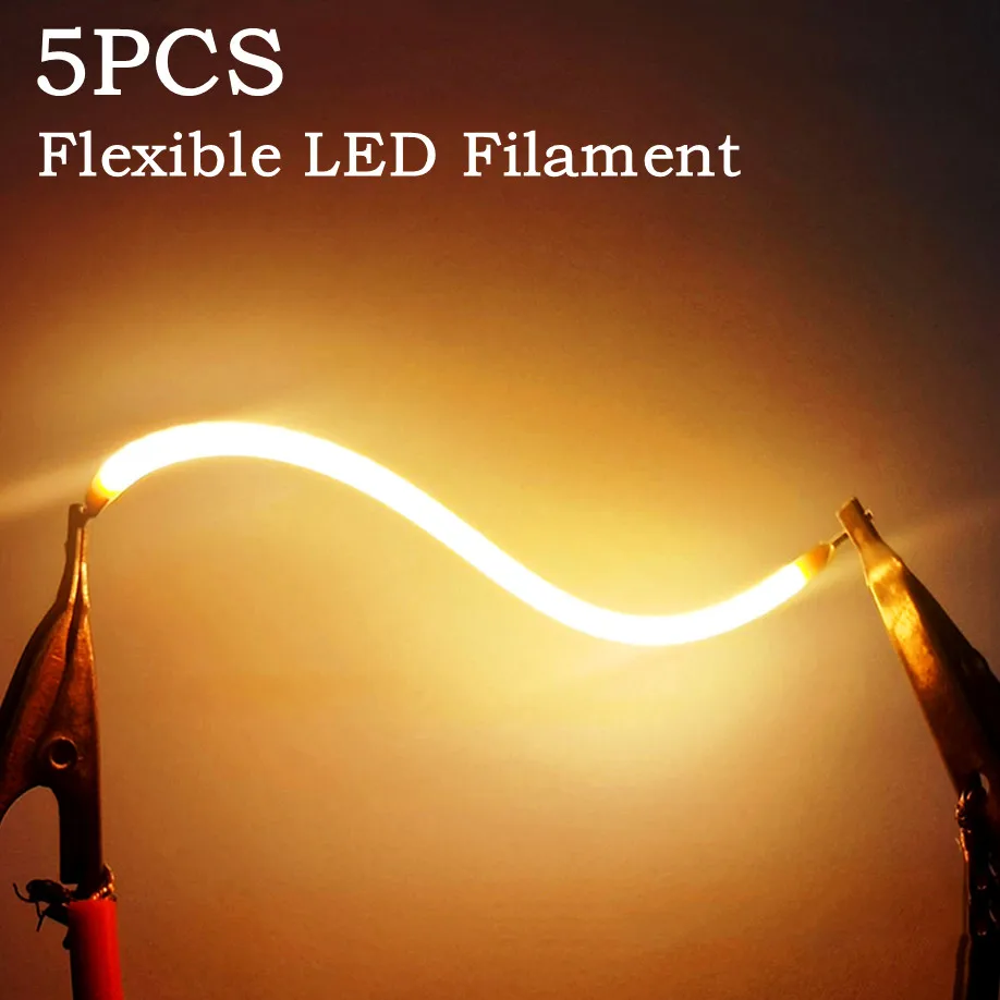 Filament LED Flexible DC 3V, Diode COB, pièces d'ampoule Edison, 40mm 60mm 80mm 95mm 130mm 145mm 185mm 260mm 300mm, décor de fête, 5 pièces