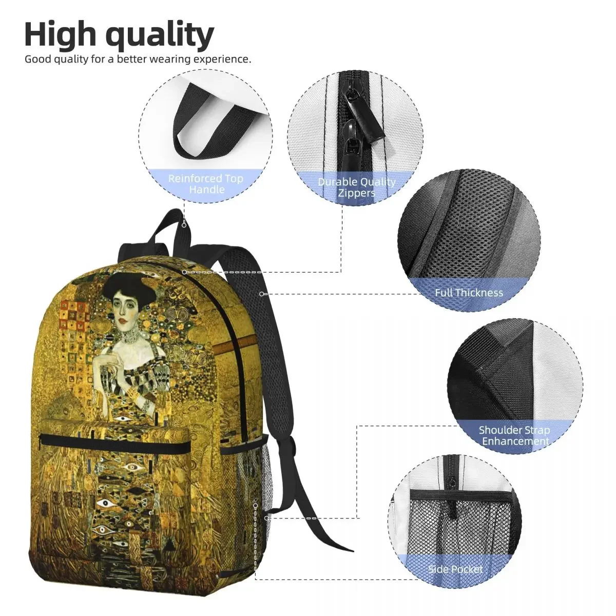 Gustav Klimt Art Austrian Artist Backpack Daypack Large Capacity Boys Girls BookBag School Bag Shoulder Bags for Men Women
