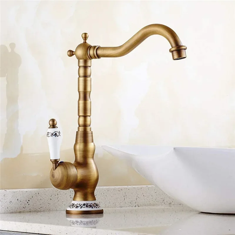 

Antique Kitchen Faucets Brass Faucets for Kitchen Hot & Cold Sink Mixer Single Lever Bathroom Faucet Sink Mixers Tap Water Crane