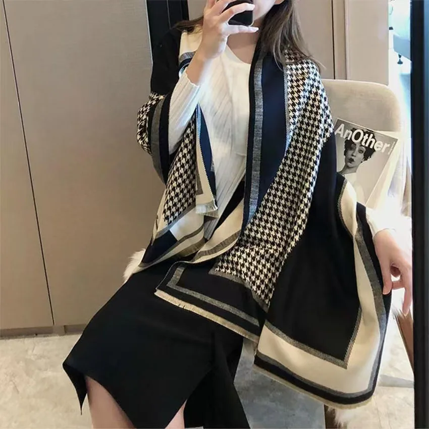 1pc Stylish houndstooth jacquard scarf, a versatile and warm scarf/shawl for women in autumn and winter, suitable for everyday o