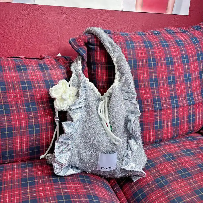 

Модная оригинальная женская сумка-тоут из серебристого шелкового трикотажа нового дизайна, персонализированная, с эффектом высокого класса, серебристая сумка через плечо с пайетками, трендовая