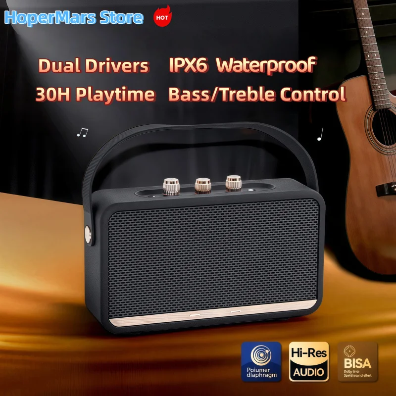 

W6 Wireless Bluetooth Speaker Portable Outdoor TWS Stereo Bass BoosterIndependent BassTreble Control IPX5 Waterproof